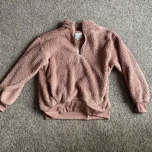 american eagle pink sherpa quarter zip